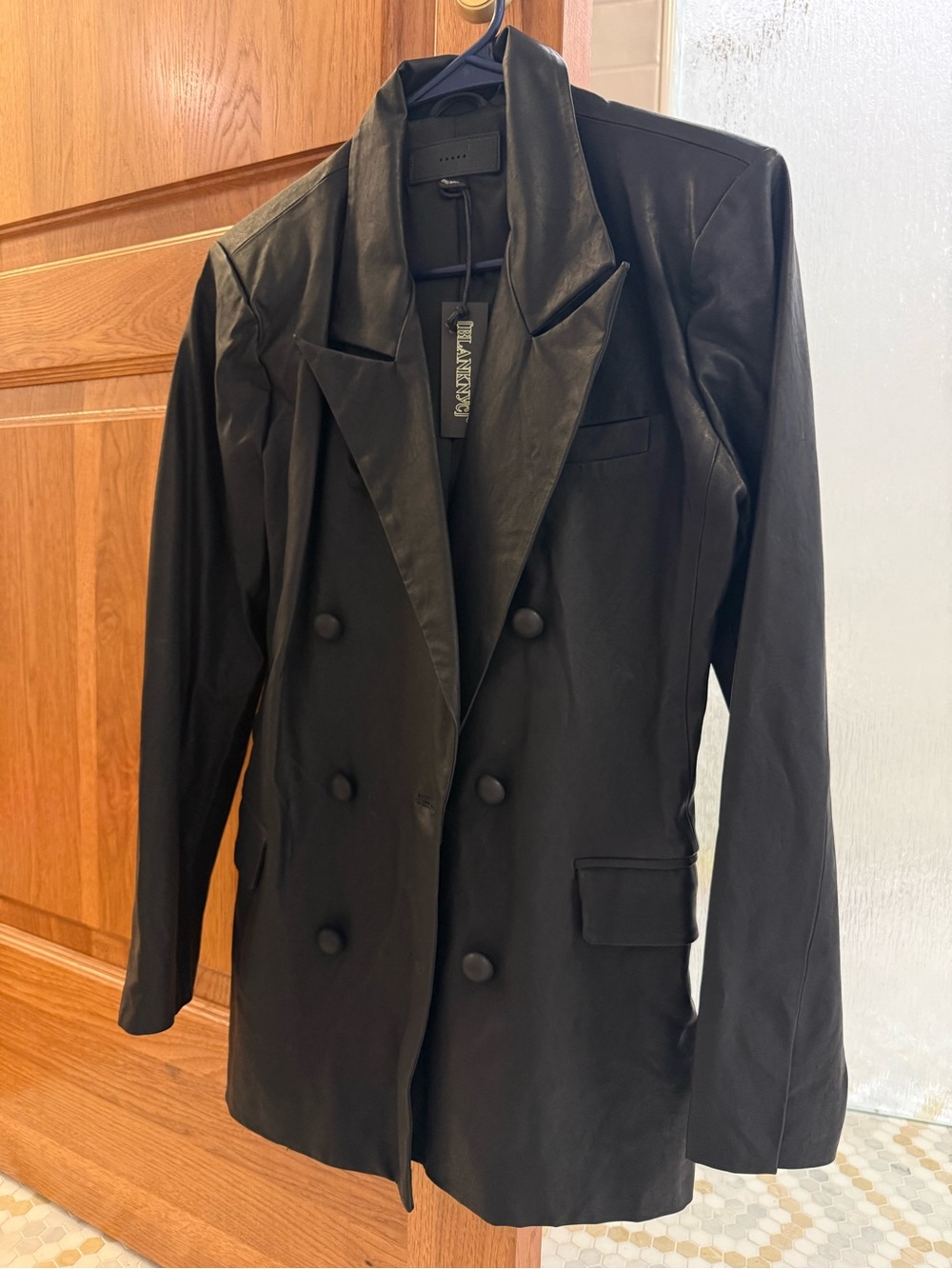 BLANKNYC “Fighting Words” Double Breasted Faux Leather Black Blazer Size Small